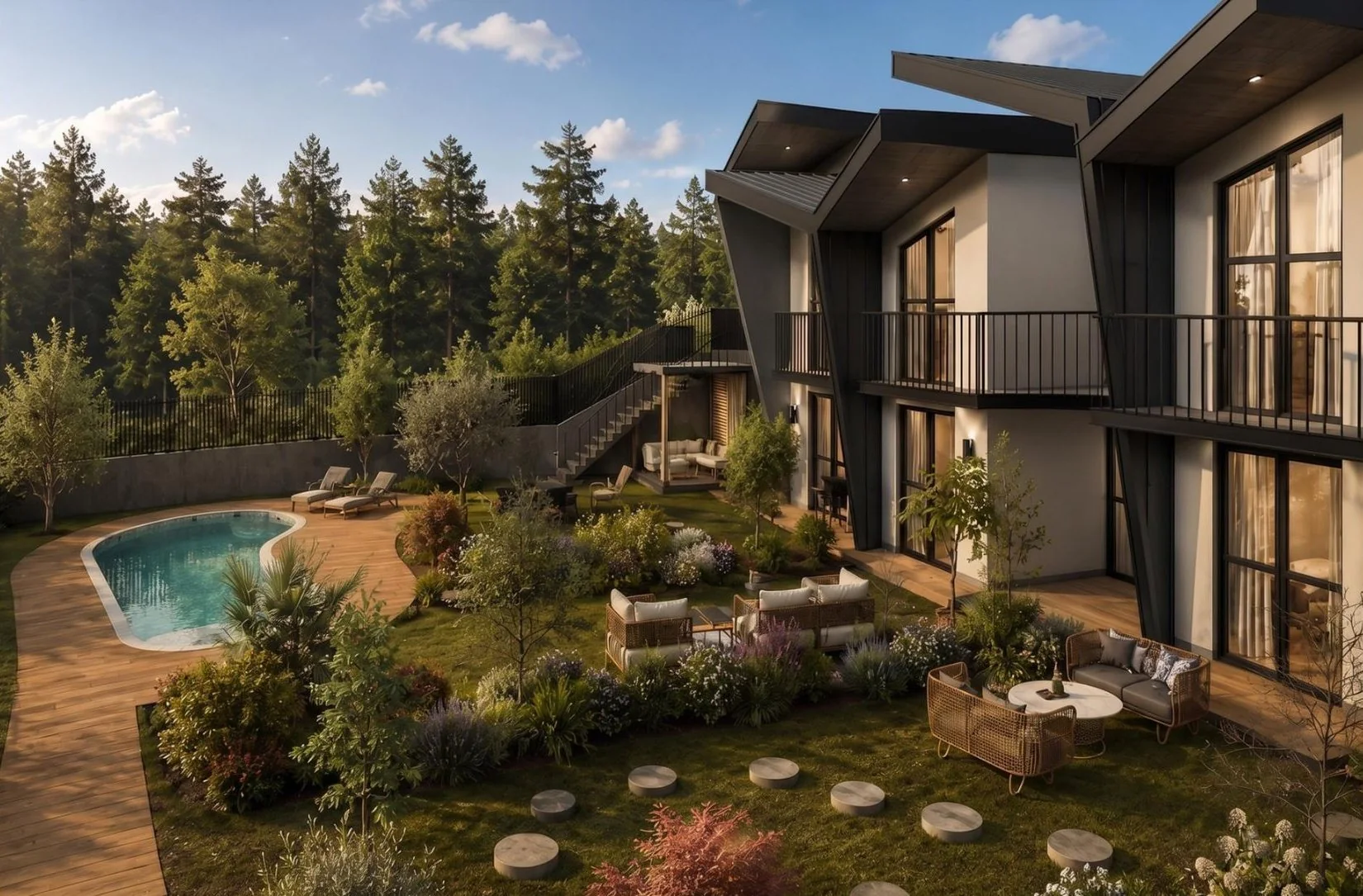 Villa bahçesi ve havuz peyzajı