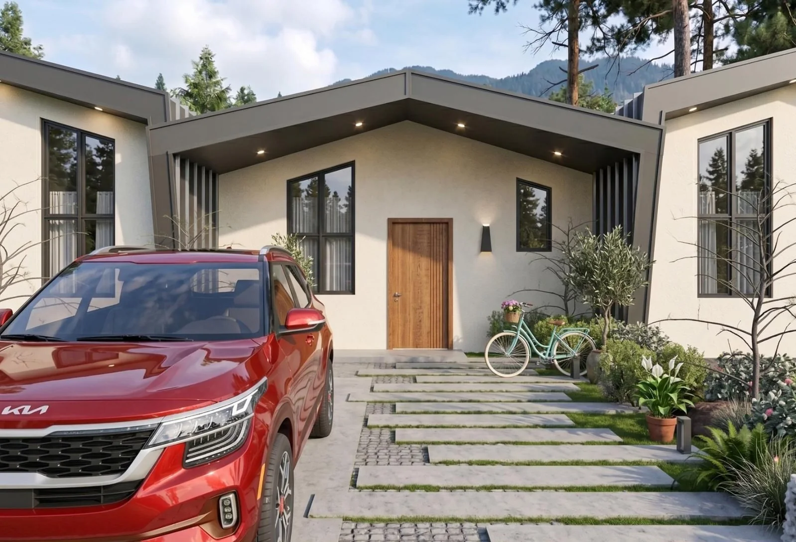 Bağımsız villa girişi ve peyzaj